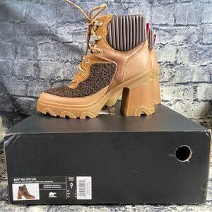 Sorel 9 Brex Cozy Heel Cozy Lace Tawny Buff & Blackened Brown Leather Boot